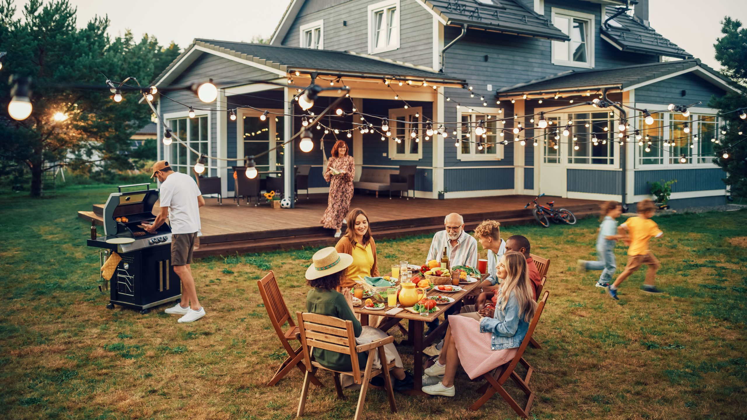 Big Family and Friends Celebrating Outside at Home