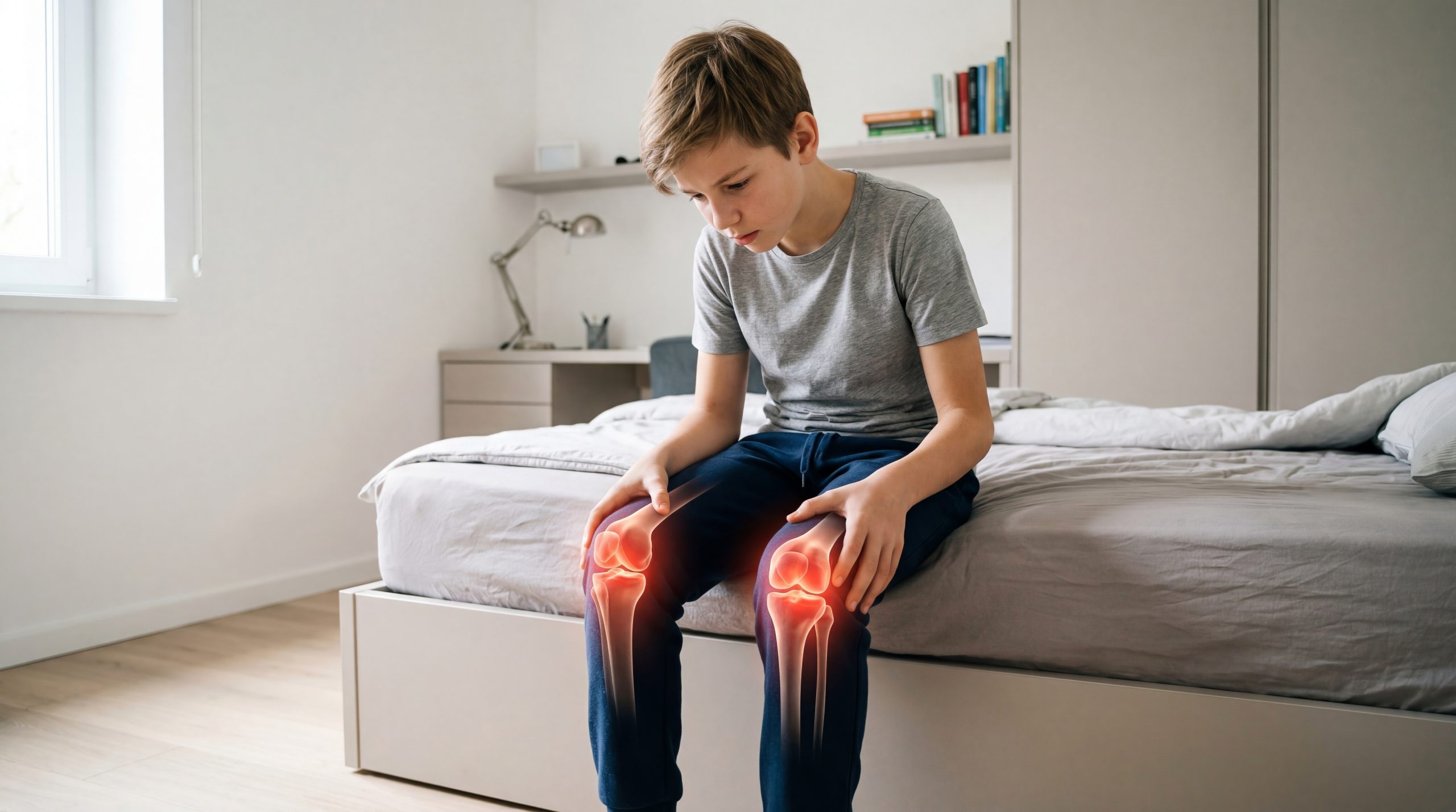 A child with knee pain due to growing pains.